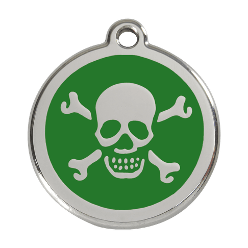 Red Dingo Stainless Steel Engraved Dog Tag Cross Bone Green