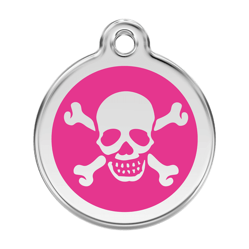 Red Dingo Stainless Steel Engraved Dog Tag Cross Bone Hot Pink