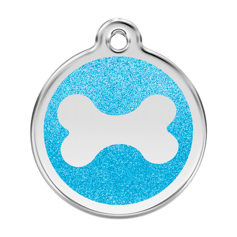 Red Dingo Glitter Engraved Dog Tag Bone Aqua