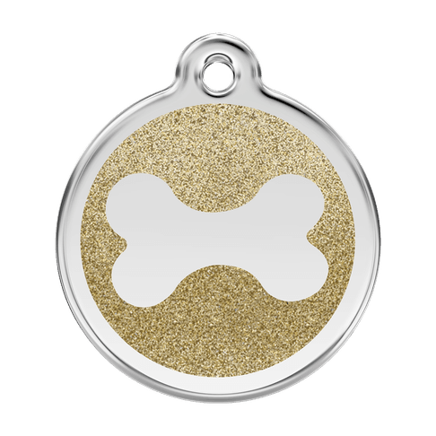 Red Dingo Glitter Engraved Dog Tag Bone Gold
