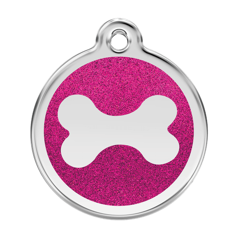 Red Dingo Glitter Engraved Dog Tag Bone Hot Pink