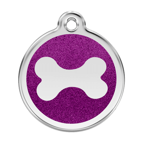 Red Dingo Glitter Engraved Dog Tag Bone Purple