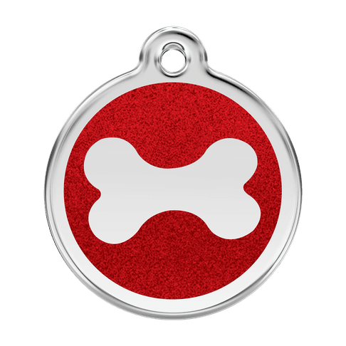 Red Dingo Glitter Engraved Dog Tag Bone Red