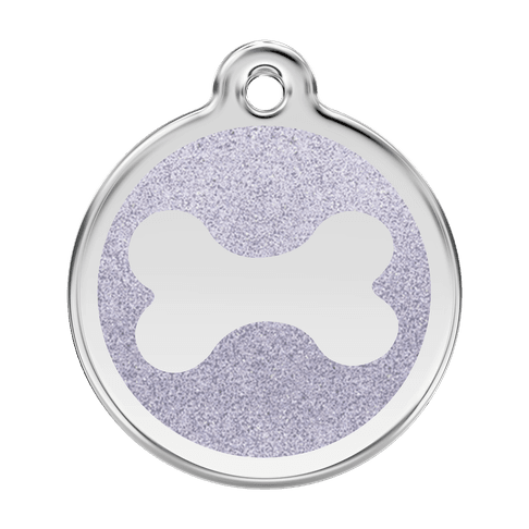 Red Dingo Glitter Engraved Dog Tag Bone Silver