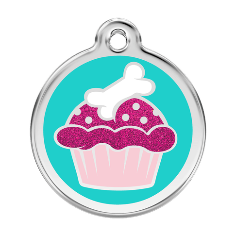 Red Dingo Glitter Engraved Dog Tag Cupcake Aqua