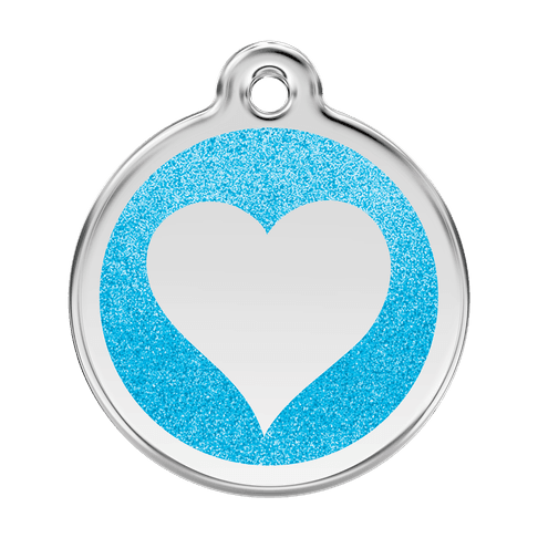 Red Dingo Glitter Engraved Dog Tag Heart Aqua