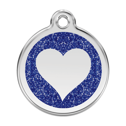 Red Dingo Glitter Engraved Dog Tag Heart Navy