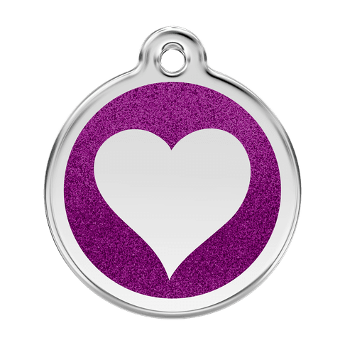 Red Dingo Glitter Engraved Dog Tag Heart Purple