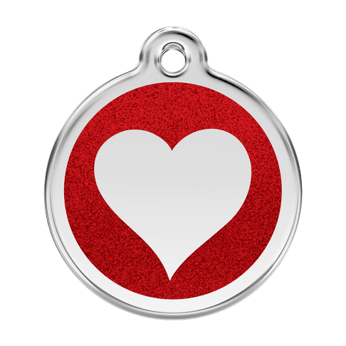 Red Dingo Glitter Engraved Dog Tag Heart Red