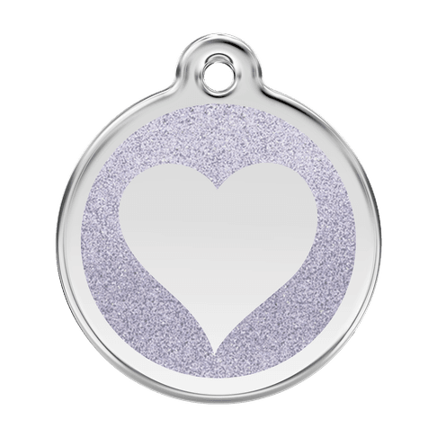 Red Dingo Glitter Engraved Dog Tag Heart Silver