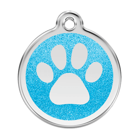 Red Dingo Glitter Engraved Dog Tag Paw Print Aqua