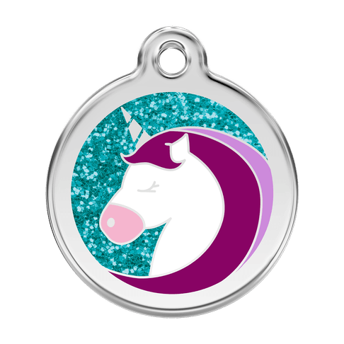 Red Dingo Glitter Engraved Dog Tag Unicorn Aqua