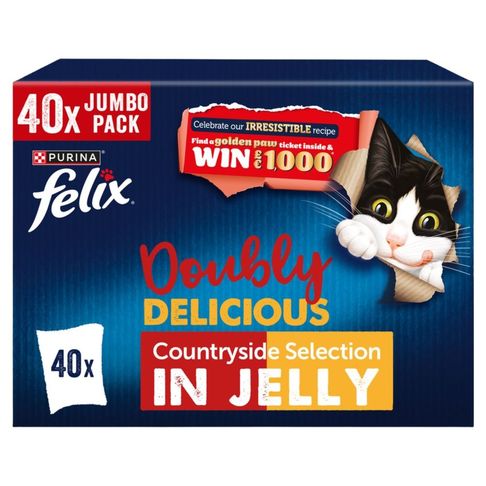 40 x Felix AGAIL Doubly Delicious Meaty Selection Cat Food in Jelly 85g