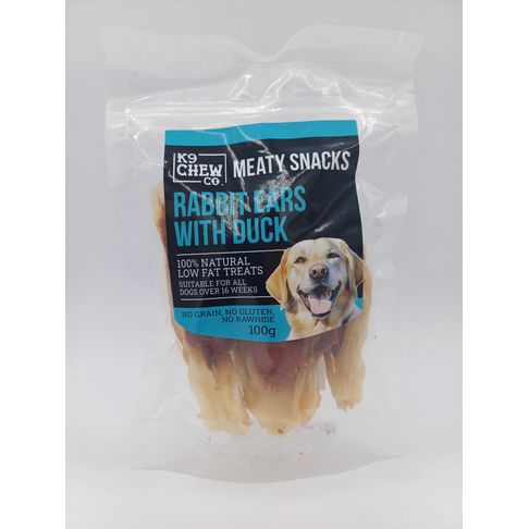 K9 Chew Co Meaty Snacks Rabbit Ears with Duck 100g