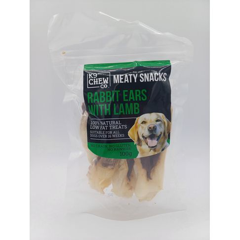 K9 Chew Co Meaty Snacks Rabbit Ears with Lamb 100g