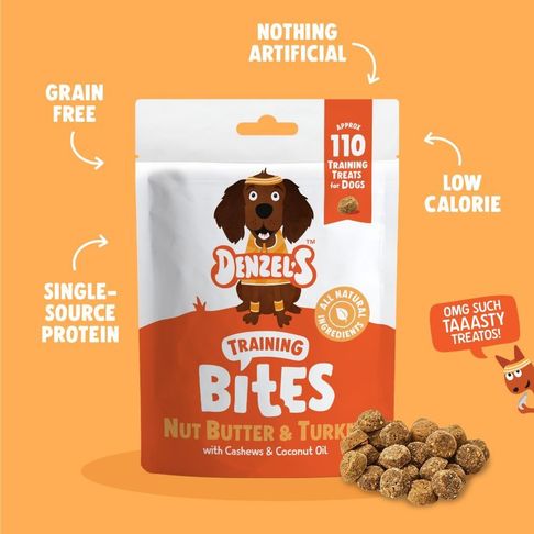 Denzel's Nut Butter &amp; Turkey Training Bites for Dogs 100g