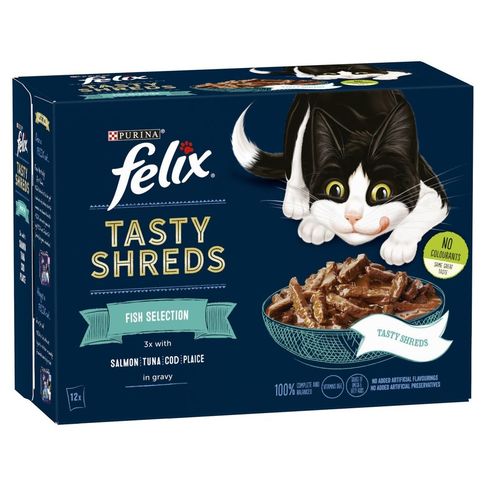FELIX TASTY SHREDS Ocean Selection in Gravy Cat Food 12pk
