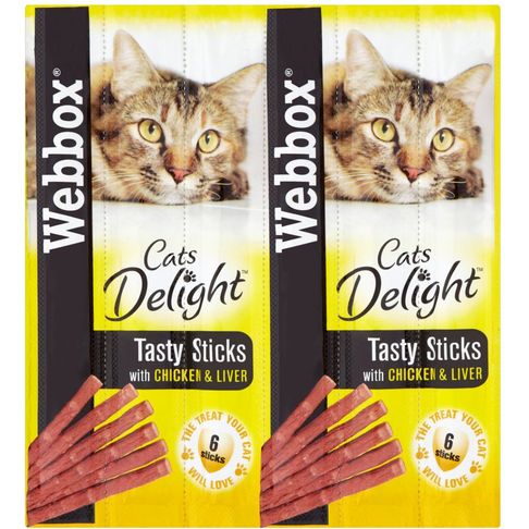 72 x Webbox Cats Delight Tasty Sticks Chicken &amp; Liver