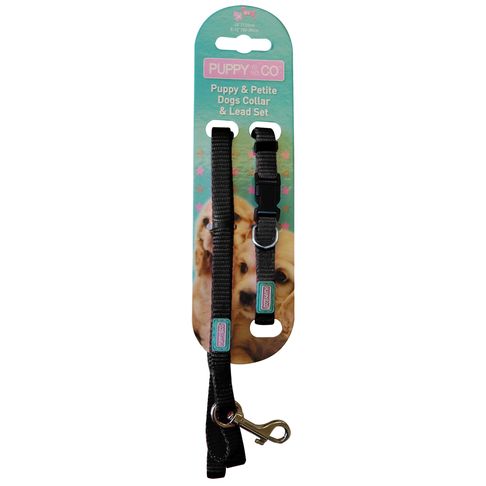 Pup &amp; Co Puppy Black Collar &amp; Lead Set