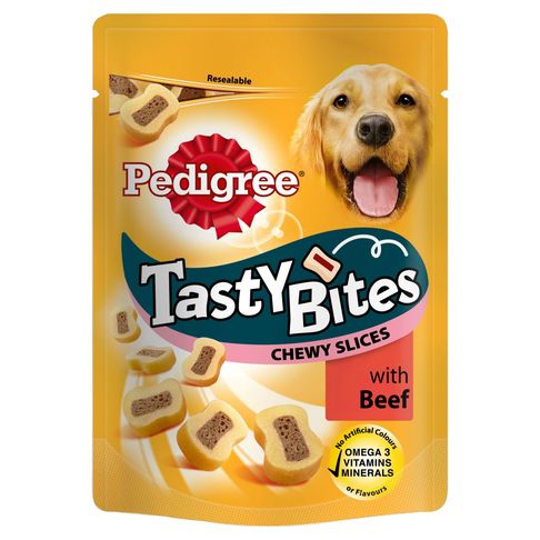 8 x 155g Pedigree Tasty Bites Chewy Slices Beef Dog Treats