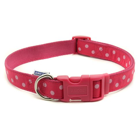 Ancol Vintage Polka Nylon Raspberry &amp; Pink Adjustable Dog Collar
