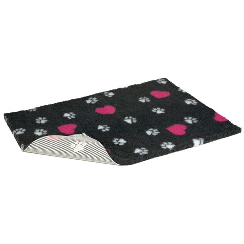 Non Slip Vetbed Cerise Hearts &amp; White Paws Dog Bed - Charcoal