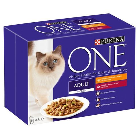 40 x Purina One Adult Mini Fillets In Gravy Chicken &amp; Beef 85g