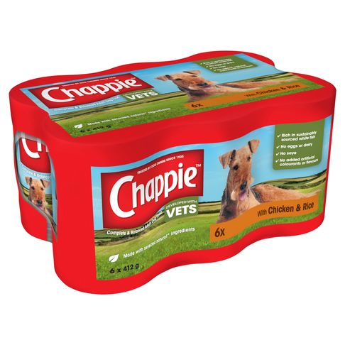 Chappie Dog Food Tins with Chicken &amp; Rice