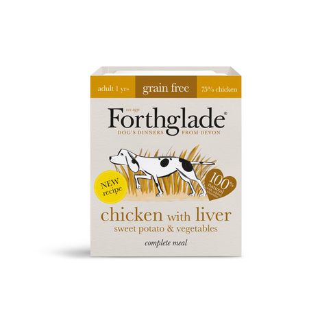 18 x 395g Forthglade Gluten Free Complete Meal Adult Chicken with Liver Sweet Potato &amp; Veg