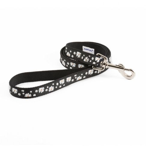 Ancol Fashion Nylon Lead Black Daisy 19mm X1m