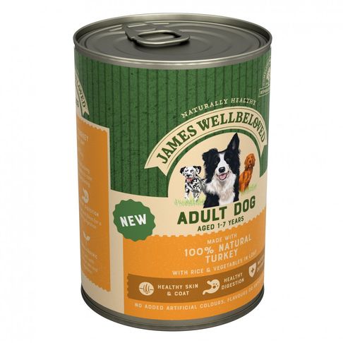 12 x James Wellbeloved Adult Dog Can Turkey &amp; Rice In Loaf 400g