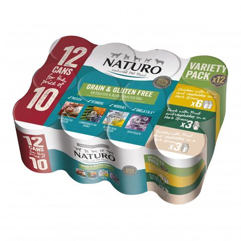 Naturo Adult Variety Pack Grain Free Wet Dog Food 12 x 390g